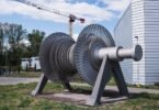 A large turbine displayed outside the Gosgen Nuclear Power Plant