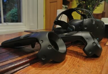 VR headset with controllers