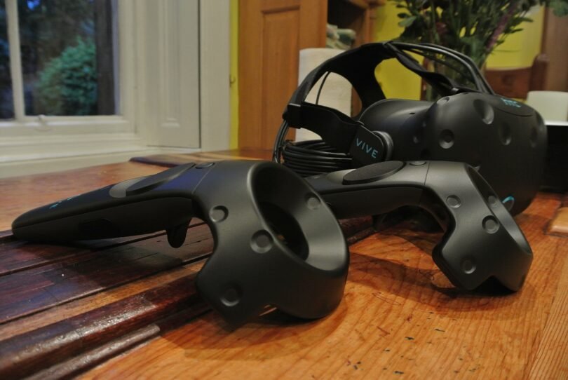 VR headset with controllers